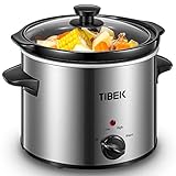 Slow Cooker 4 Quart Manual Slow Cooker with 3 Adjustable Temp Settings, Dishwasher-safe Stoneware Pot and Tempered Glass Lid, Suitable for 1-4 People, Stainless Steel, TIBEK