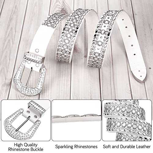 Geyoga Rhinestone Belt For Women 2 Pcs Bling Studded Leather Belt Western Studded Belt Cowgirl Belt (Fits Waist Size 31-37 Inch) #TOP6