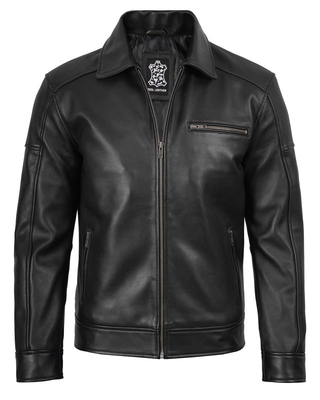 Image of Blingsoul Vintage Real Lambskin Leather Jacket For Mens - Moto Style Classic Shirt Collar Leather Jacket Men