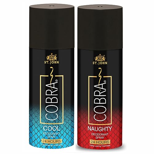 ST.JOHN COBRA Deodorant Spray for Men & Women | Irresistible Scent | Fresh & Soothing | Long Lasting | Cool & Naughty | 150Ml each (Pack of 2)