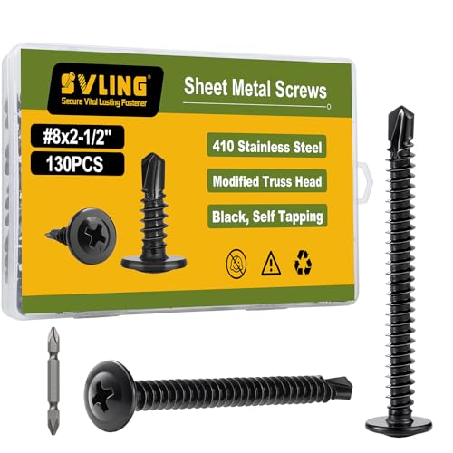 SVLING Self Drilling Screws for Metal, #8 x 2-1/2 Inch 130Pcs Modified Truss Head