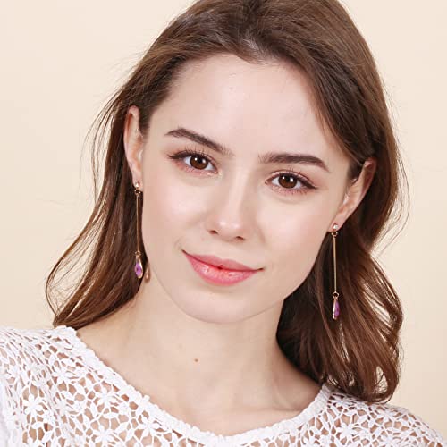 BONALUNA Pressed Flower Yellow Gold Plated Tear Dangle With Cubic Zirconia Titanium Post Back Earrings3