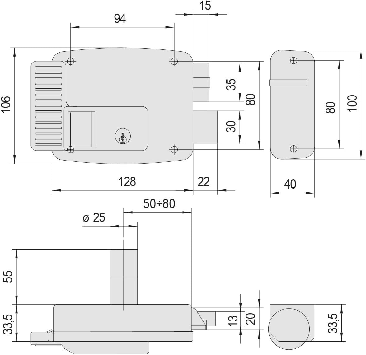 CISA - Electric Lock for Attaching 111761601N7 - Electric Lock CISA with Key and Lock - Door Lock for Outside Gate Entrance 60 Adjustable - Right Hand