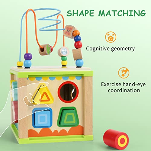 Baby Activity Cube For Toddlers 1-3, Wooden Montessori Bead Maze & Shape Sorter With Stacking Cups For Babies 12 Months, Educational Learning Developmental Toys For 1 Year Old Boy Girl Birthday Gift #TOP6