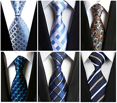 Wehug Lot 6 PCS Men's Ties Silk Tie Woven Necktie Jacquard Neck Ties Classic Ties For Men style022