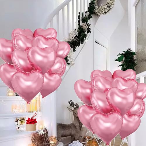 Image of Pink Heart Balloons,18inch Bright Pink Heart Shaped Foil Balloons 12Pcs Helium Mylar Balloon for Anniversary Wedding Engagement Birthday Party Baby Shower Decorations