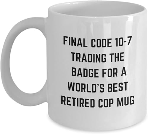 Jubilado oficial de policía taza de café feliz jubilación policía jubilación regalo despedida mudarse compañero de trabajo regalo de despedida