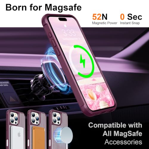 STERKER for iPhone 16 Pro Max Case Cute Glitter Striped Phone Case Hard PC & Soft TPU Edge Slim Shockproof Stylish Phone Cover for Women Girls | Compatible with MagSafe, Wine Red by STERKER - Used condition - Image 2