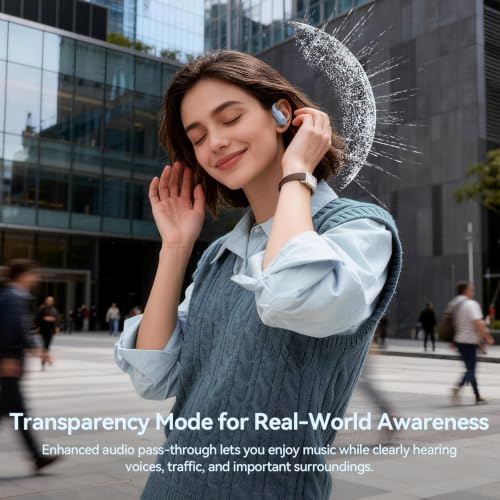 Image of Active Noise Cancelling Ear Buds Wireless Earbuds 80H Playtime Bluetooth Headphones with LED Display Case, Hi-Res Audio Clear Calls Earphones with Over Ear Hooks for Running Gym Workout Sierra Blue