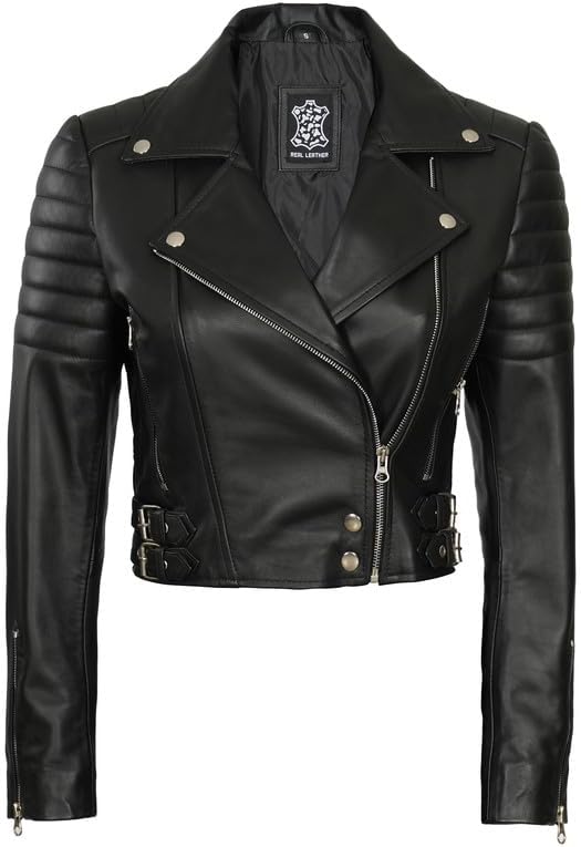 Decrum Cropped Leather Jacket Women – Trendy Short Real Lambskin Womens Leather Jacket - Image 2