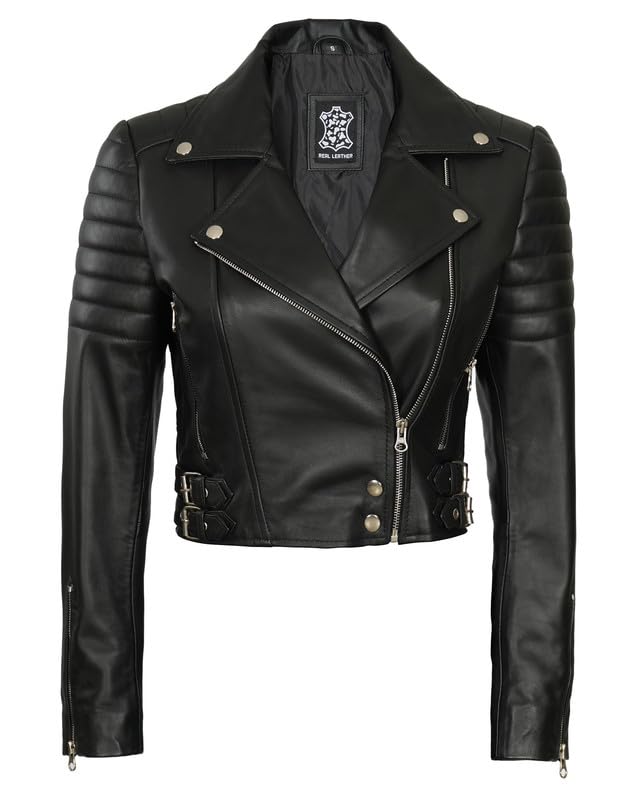 Decrum Cropped Leather Jacket Women – Trendy Short Real Lambskin Womens Leather Jacket2