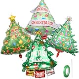 AxiyanX Christmas Tree Balloons Christmas Balloons 4 Pcs Large Foil Balloons for Xmas Tree Decorations, Merry Christmas Party Supplies with Automatic sealing and Ribbons(4 Styles)
