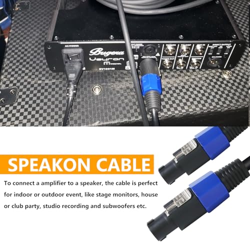 10 feet speakon to speakon cable compatible nl4fc port - 10ft studio stage speak-on cable with twist lock for pa dj live performance wire - 2 conductor