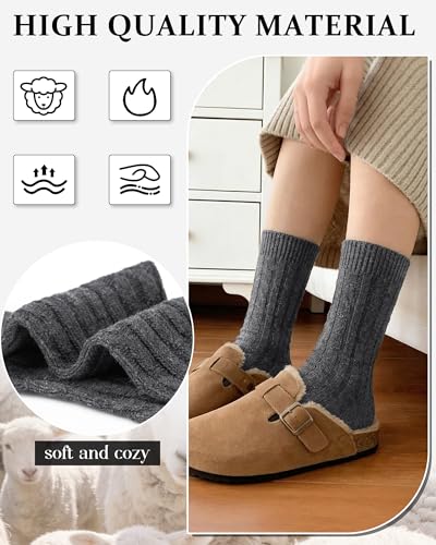 Image of Loritta Wool Socks for Women, Winter Warm Hiking Boot Socks Gifts | Classic Cozy Crew, Vintage Knit, Soft Thick House Socks, Outdoor, Christmas Gift, Stocking Stuffers for Mom Grandma Wife