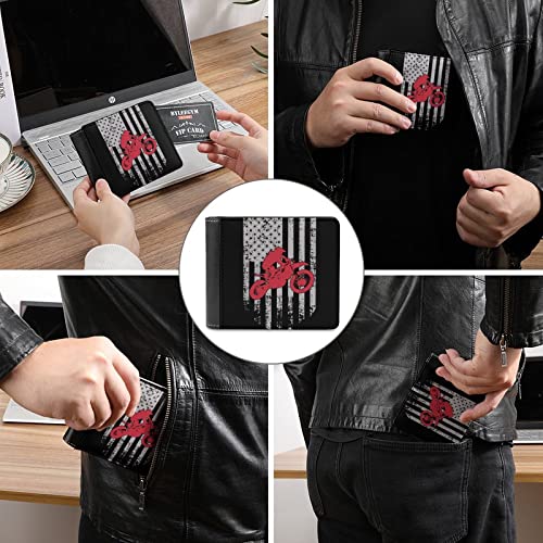 USA Flag Motocross Dirtbike Wallets for Men and Women PU Leather Slim Bifold Wallet ​with Credit Card Pockets3