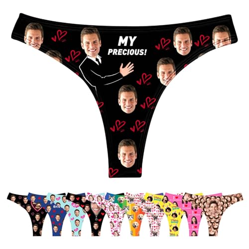 LucBuy Culotte Tongs Personnalisée avec Photos de Visage, sous-vêtements Personnalisés Drôles, sous-vêtements avec Photo du Visage de L'épouse et du...