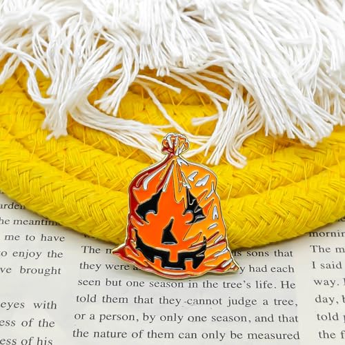Image of Vintage Retro Pumpkin Trash Bag Enamel Pin - Fun Series | Premium Enamel Pin - Statement Lapel Pin - Plated Badge for Clothing, Bags, Hats, Jackets, and Lanyards