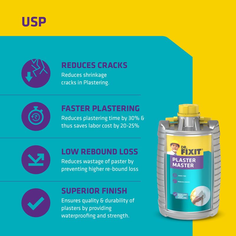 Image of Dr. Fixit Plaster Master Advanced Liquid Waterproofing Compound for Plastering, Internal | External | Ceiling, 10 Litre