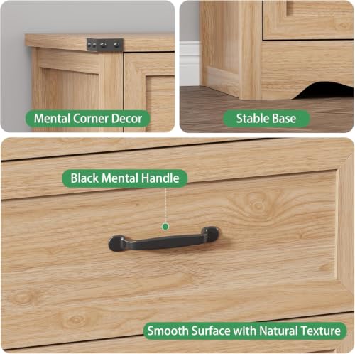 Image of Xixini Nightstand Set of 2 with 3 Storage Drawers, Tall Side Table, Oak