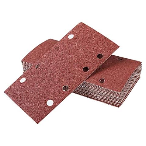 35 Pieces Sanding Sheets Set, 93 x 185 mm Hook and Loop Sander Pads Assorted, 8 Holes 40/60/80/120/240 Grits Fit Rectangular Sander, for Sanding Metal, Wood etc Cover