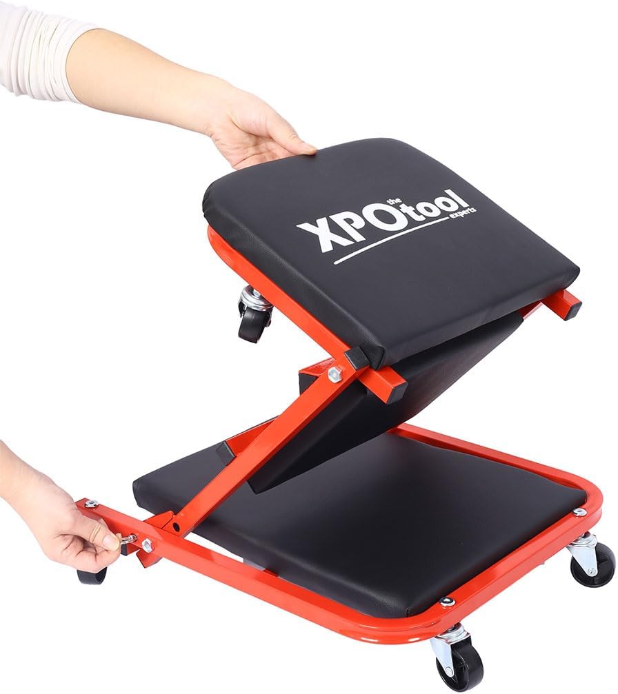 Mechanic Creeper, 2-in-1 Foldable Garage Creeper Shop Seat with 6 pcs Wheels and 300 LBS Capacity Automotive Mechanic Repair Under Car Rolling Creeper Seat for Fathers Day Tool Gift,Red