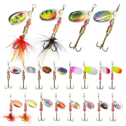 Aosethefrt Spinner Blinker Angelköder, 20 Stück Forellenköder Angeln Spinnerbait Set mit Drillinge Haken für Forelle, Barsch, Lachs, Hecht köder Cover