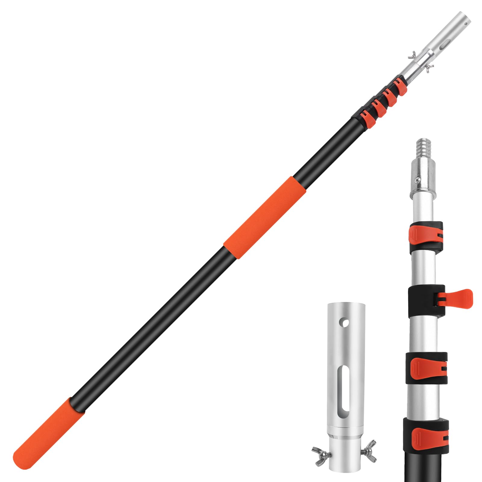 Poste telescópico de 16 pies, poste de extensión de aluminio para piscina, poste telescópico de 4 a 16 pies, poste telescópico de cepillo de piscina para cabezales de aspiradora de piscina, redes de