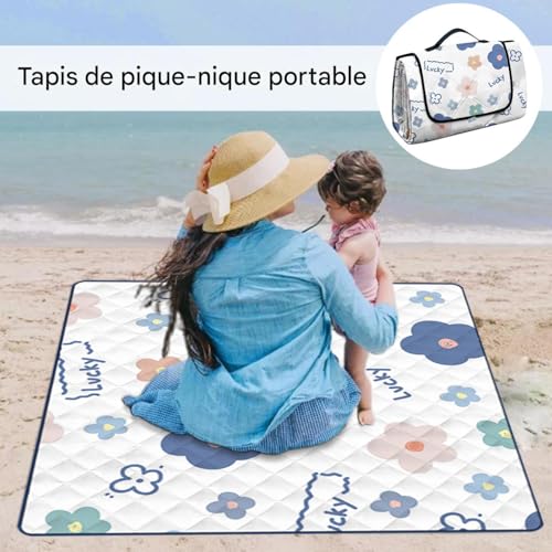 Tapis camping imperméable 198x198 cm couverture de plage pliable