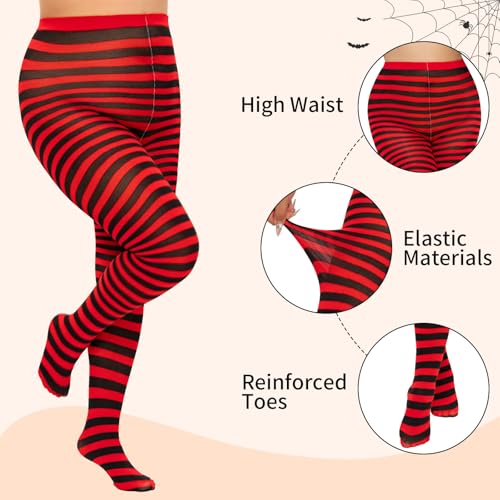 Image of MANZI 2 Pairs Women's Plus Size Colored Striped Tights 40D Nylon Striped Pantyhose for Halloween Christmas