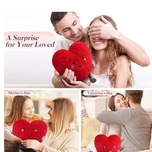 Image of ZEXSAZONE Red Heart Plush Soft Toy Cushion Pillow - Cute Smiling Face Stuffed Plushie for Kids, Boys, Girls, Girlfriend & Wife | Valentine Gift, Birthday Gift, Anniversary Romantic Home Decor 28 cm