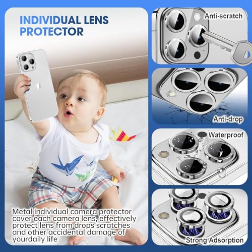 Image of Skinomi Camera Lens Protector Compatible with iPhone 15 pro max[Anti-Scratch] Premium Tempered Glass Film Aluminum Alloy Lens Ring Cover, White Titanium