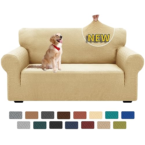 XINEAGE 2 Seater Stretch Sofa with Armrests for the Living Room Universal Cover, Non-Slip for Dogs and Pets Beige
