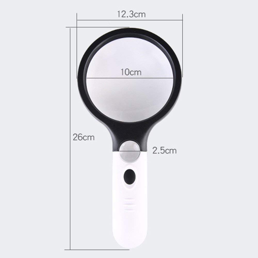Lupas de Mano con luz LED Lupa Espejo primario 4X Espejo secundario 30X Niños Ancianos Lectura Reparación HD Espejo de identificación, Blanco 26 * 12.3CM Mano