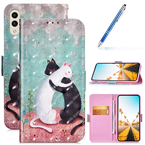 Robinsoni Case Compatible with Huawei Honor 8C Cover PU Leather Case Folio Flip Wallet Cover with Kickstand Hand Strap Card Slots Magnetic Closure Notebook Cover Wallet Case for Huawei Honor 8C,Cats