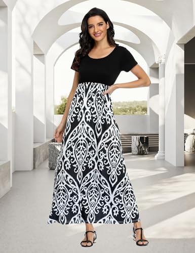 Image of Lacavocor Womens Short Sleeve Maxi Dresses Empire Waist Long Dress