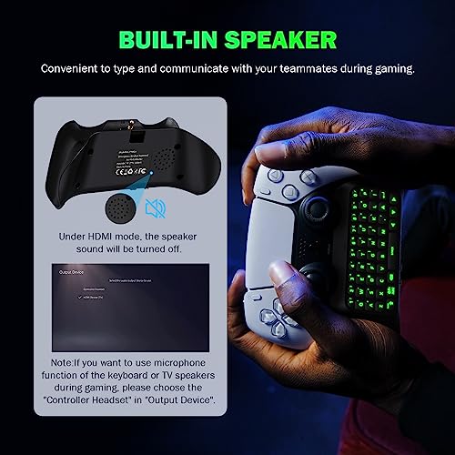 MoKo Teclado Inalámbrico para Mando PS5 con Retroiluminación Verde, Mini Bluetooth Teclado Controlador con 47 Teclas Chatpad, Altavoz Integrado y Conector 3,5 mm Audio Compatible con accesorios PS5 - imagen 9