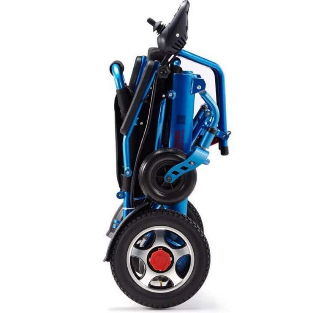Silla de Ruedas Plegable portátil, Silla de Ruedas eléctrica, Scooter Plegable portátil Inteligente Automático Anciano Anciano discapacitado Empuje Manual Scooter, Azul