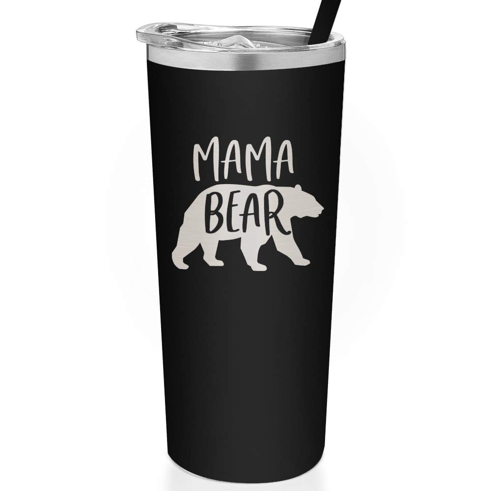 SassyCups Mama Bear Mug | Vacuum Insulated Stainless Steel Engraved Mama Tumbler with Straw | Mama Birthday Cup | New Mom | Mama to Be | Mom Again (22 oz, Black)