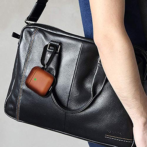 V-Moro Compatible With Airpods Case, Genuine Leather Airpods Case With Keychain For Airpods 2 & 1, Front Led Visible, Protective Cover Skin Brown #TOP6