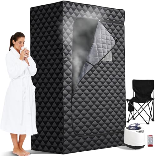 ILLUMIGY Portable Sauna,Sauna Box for Home Full Body Personal Steam Sauna Tent with 3L Steamer,Remote Control, Folding Chair,Sauna Tent for Gym,Pilates,Garage,Hot Tub - 71.4
