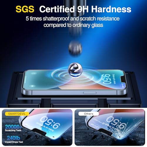 Image of SMARTDEVIL 3 Pack for iPhone 17e /16e /14 /13 Pro /13 Screen Protector, 9H Hardness Military Grade Shatterproof, HD Clear Tempered Glass, Auto Dust-Elimination, Bubble Free, Easy Install, Case Friendly