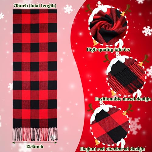 Cuffbow Christmas Santa Hat and Scarf Set Red Black Buffalo Plaid Scarf Santa Hat for Christmas Winter Party Gift2