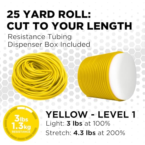 Image of THERABAND Latex Resistance Tubing, Yellow, Light Level 1, 25 ft Roll, Professional Grade for Upper and Lower Body Workouts, Cut-to-Length, Color-Coded Resistance Levels