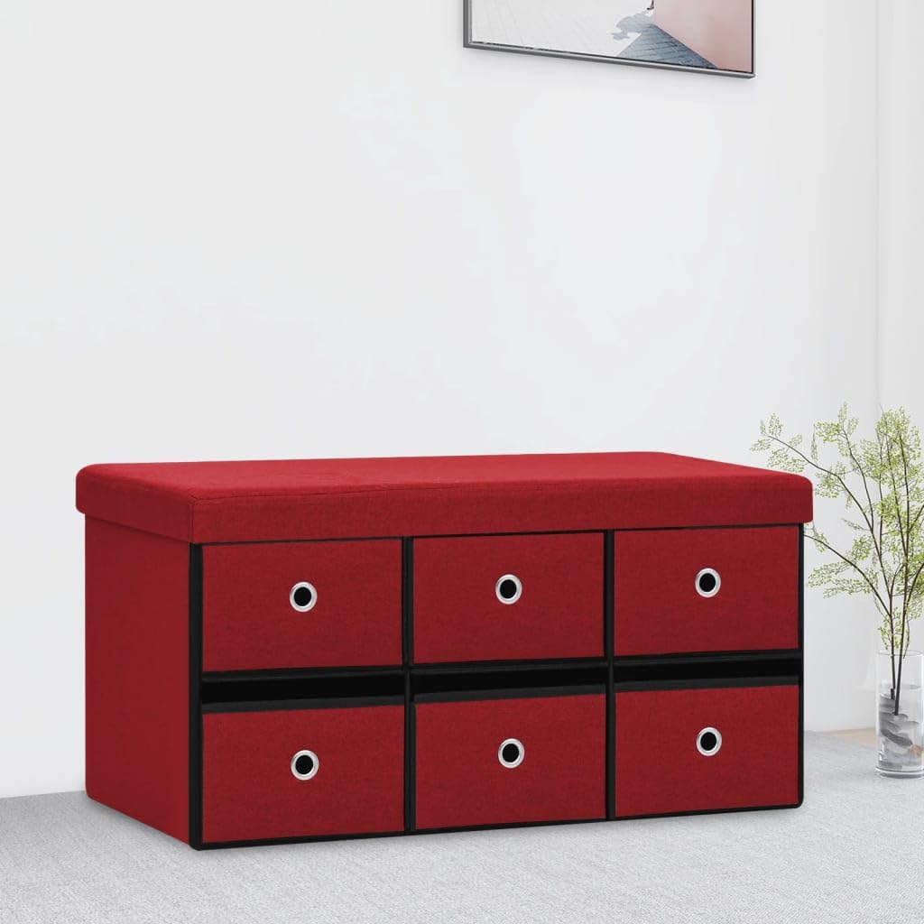 Składana ławka do przechowywania Wino Czerwone 76 x 38 x 38 cm MDF Faux Len