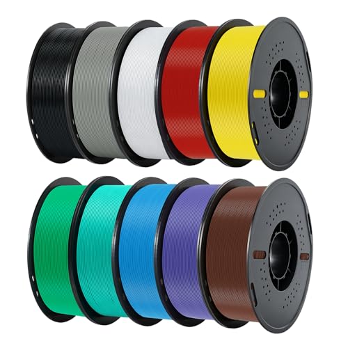 Image of Kingroon 1.75mm PLA Filament 10KG Bundle 10x1KG Spools, Dimensional Accuracy + /- 0.02mm, Tangle-Free PLA Multi-Color Pack,(Turquoise Green+Blue+Purple+Brown+Black+White+Grey+Red+Yellow+Forest Green)