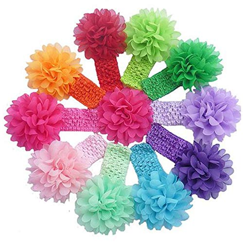 Liasun 10Pcs/Pack Baby Girls Headbands – Soft Elastic Hair Bands 10 Lovely Colour Chiffon Flowers Hair-Bow Hair Accessories For Baby Girls Toddlers And Kids(Chiffon Headbands) #TOP1