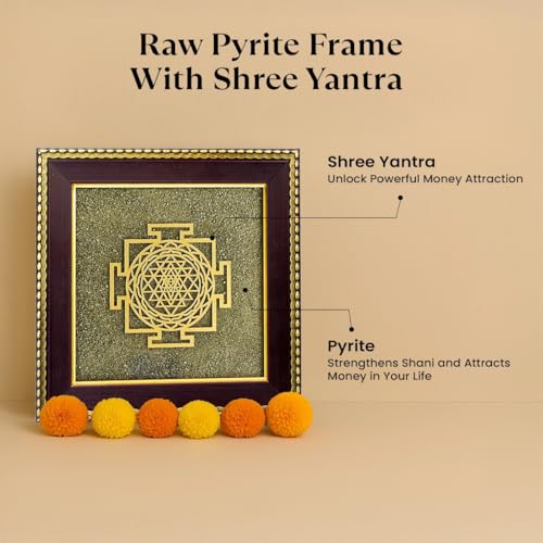 Image of Astrotalk Shree Yantra on Raw Pyrite Frame | Pyrite Attracts Money, Shree Yantra Draws Abundance | Removes Financial Blocks & Boosts Prosperity | Vastu Items for Home & Office | 19x19x1 cm | 1 Piece