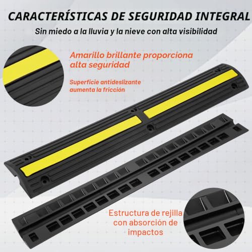 Miniatura 5 de Vevor Rampa De Protección De Cable 4 Piezas 1 Vía Canaleta Pasacables De Suelo Canal De 3x2 Cm Protector De Cables De Goma Capacidad De Carga 8164kg Eje Cubiertas De Suelo Para Cables Negro Y Amarillo