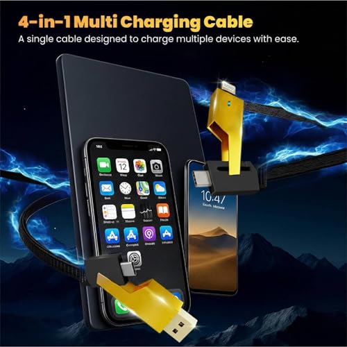 Image of 4-in-1 65W Fast Charging Braided Cable | Multi Charging Cable with Type-C & USB-A | 1.5m Durable Nylon Cable for Smartphones & Tablets