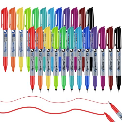24 Pack Color Permanent Markers, Fine Tip And Ultra Fine Point, 12 Vibrant Assorted Colors Permanent Markers, Works On Paper, Glass, Plastic, Metal, Ideal For Kids, Adults, Office &Amp; School Supplies